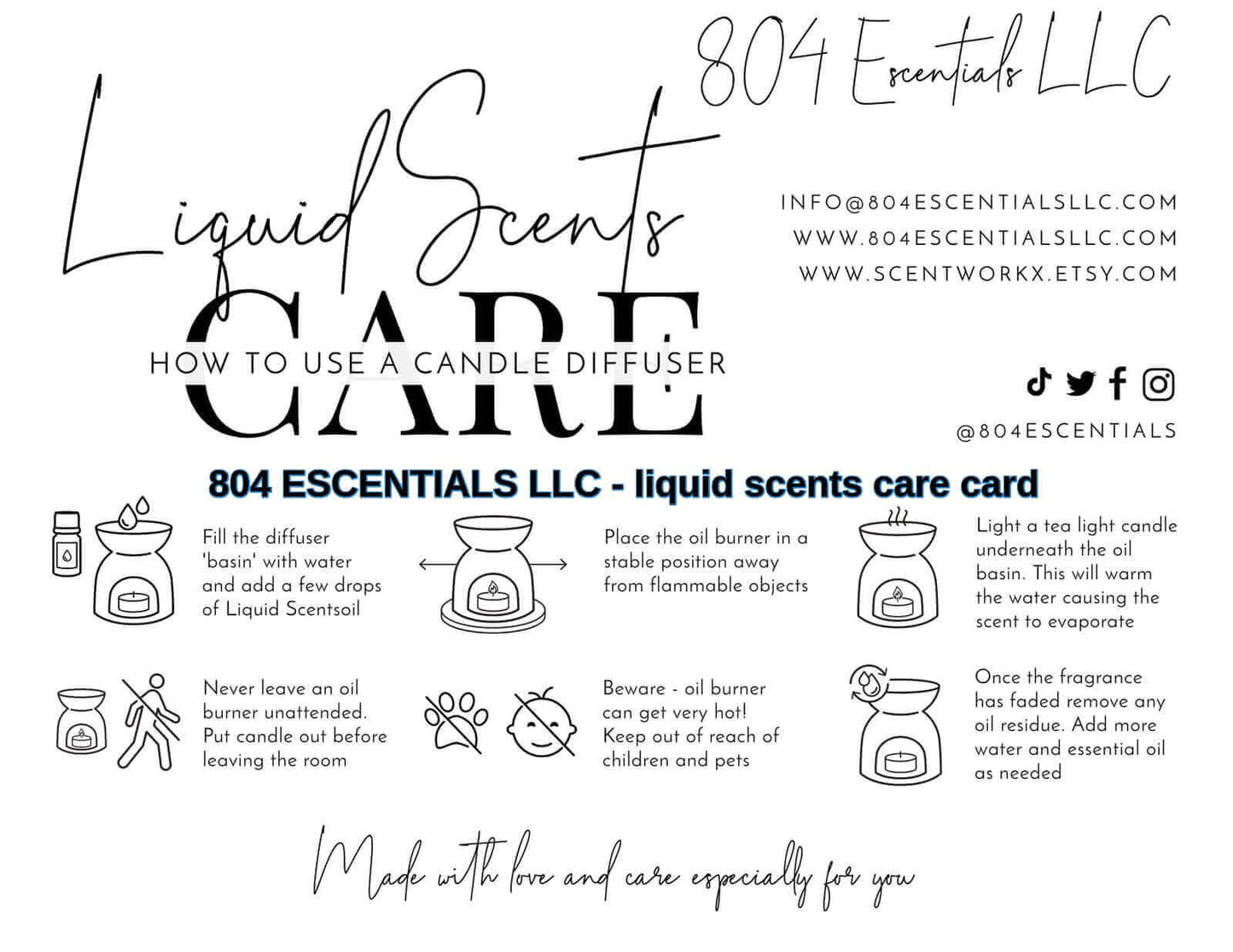 AROMA OIL- LIQUID SCENTS - BURNER OILS 804ESCENTIALSLLC care card
