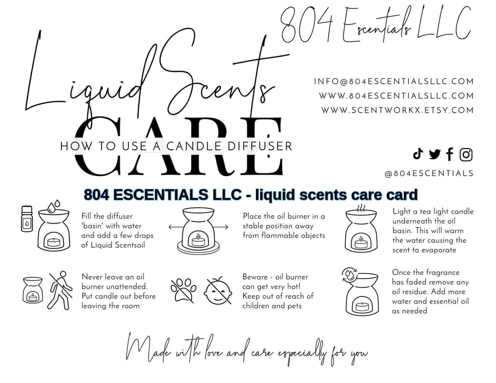 AROMA OIL- LIQUID SCENTS - BURNER OILS 804ESCENTIALSLLC care card