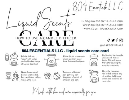 AROMA OIL- LIQUID SCENTS - BURNER OILS 804ESCENTIALSLLC care card