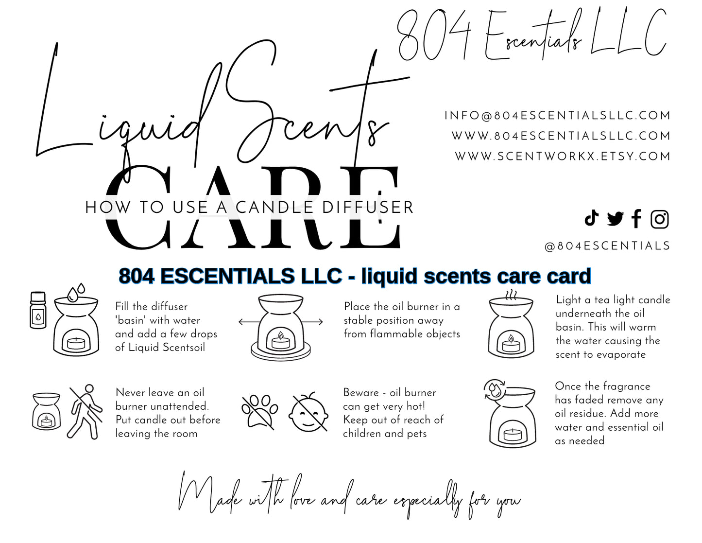 liquid scents care card - instructions